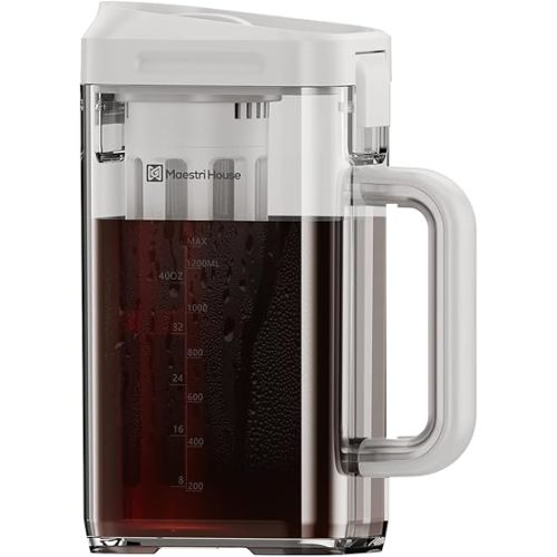 Maestri House Compact Cold Brew Coffee Maker, 41oz Iced Tea and Coffee Maker Brewer Space Saving Tritan Pitcher, 350 Mesh Filter, 100% Leak-Proof