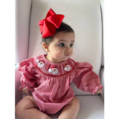 PRE-ORDER Red Gingham Santa Smocked Bubble