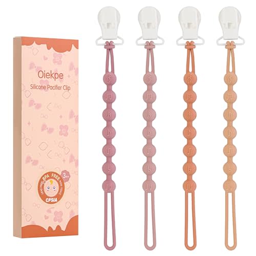 Pacifier Clips for Baby Boys Girl - 100% Food Grade Silicone, One Piece Pacifier Clip Holder, Pack of 4 Paci Clip Soothe Baby Binky Holder for Shower Birthday Gift - B