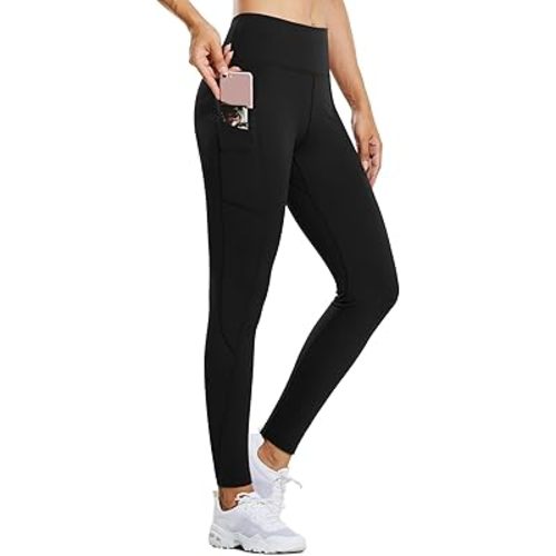 baleaf Women's Fleece Lined Leggings Water Resistant Thermal Winter Warm Tights High Waisted with Pockets Running Gear