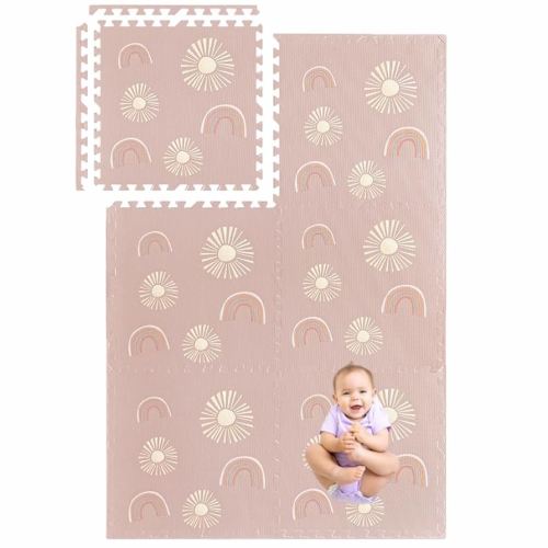 Play Mat for Baby, Toddler and Infants, Six Interlocking Tiles Made with Soft Non-Toxic EVA Foam, 4x6 feet (Sunset & Rainbows (Dusty Rose))