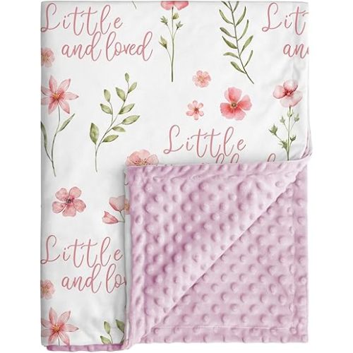 Floral Baby Blankets for Girls - Super Soft Nursery Minky Blanket, Newborn Baby Blanket with Double Layer Dotted Backing, Pink Lightweight Bed Throw Blanket, 30 x 40 Inch