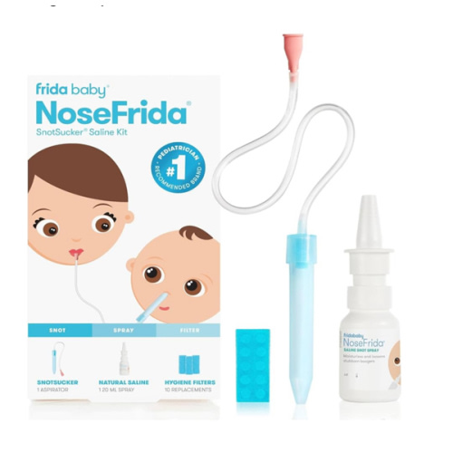 Frida Baby Saline Kit, Includes NoseFrida Nasal Aspirator for Baby, Baby Nose Sucker, Saline Nasal Spray for Babies with 10 Extra Hygiene Filters, Nasal Spray Decongestant, 0.68 fl oz