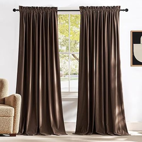 NICETOWN Brown Velvet Curtains 84 inches Length for Bedroom - Blackout Thermal Insulated Sound Reducing Heavy Matt Solid Room Darkening Drapes for Nursery (2 Panels, 52 x 84)