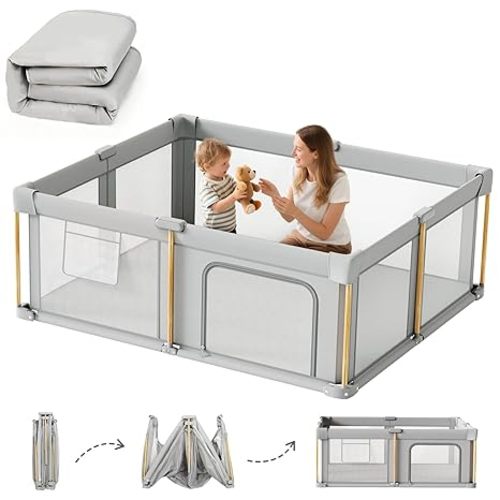 Foldable Baby Playpen with Mat, 71x59 Foldable Play Pen for Babies and Toddlers, Baby Playpen with Portable Design, Collapsible Play Yard for Fence Indoor and Outdoor