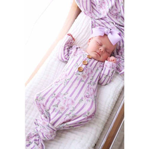 Lila's Lilacs Bamboo Waffle Newborn Baby Knot Gown & Hat Set