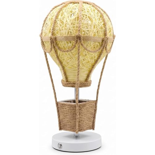 Handwoven Hot Air Balloon Lamp for Nursery Room, Boho Rattan Night Light with Warm Ambient Glow, Unique Decorative Bedside Lighting for Kids Bedroom and Coastal Home Decor