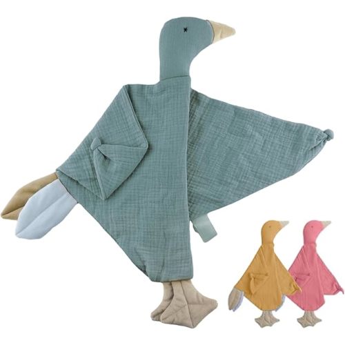 Security Blanket Loveys for Babies Boy Girl, Muslin Baby Lovey Security Blanket,Soft Breathable Organic Cotton Lovies,Unisex Newborn Toddler Goose Lovey Gifts (Pea Green)