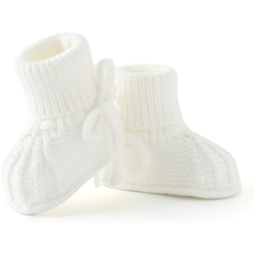 Baby Booties Soft Knit Baby Shoes for Newborn Boys Girls Machine Washable First Walker Boots Cream White 0-3 Months