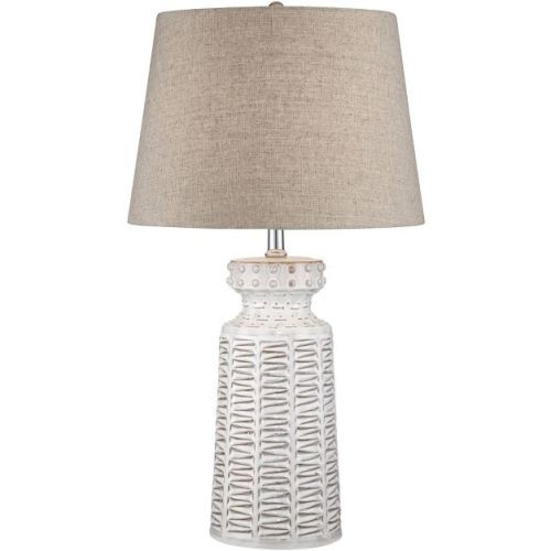 360 Lighting Helene Country Cottage Table Lamp 26" High Cream White Ceramic with Table Top Dimmer Tan Linen Drum Shade for Bedroom Living Room Kids
