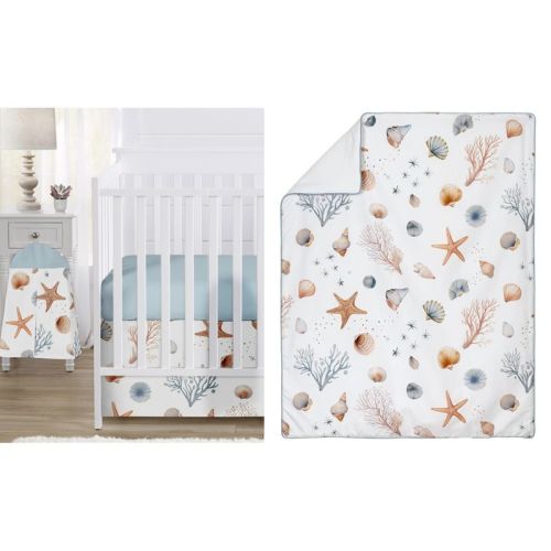 Sweet Jojo Designs Boy, Girl, Unisex/Gender Neutral Baby Crib Bedding Set - Seashells Multicolor 4pc