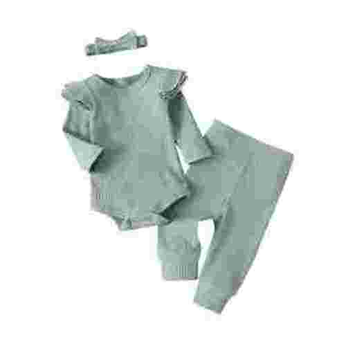 Newborn Infant Baby Girl Clothes Long Sleeve Romper Pants Headband headband Outfits Set ( 0-3 Months, Green)