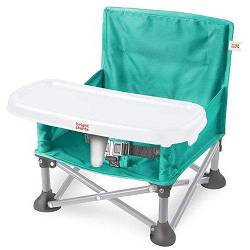 Bright Starts Pop ‘N Sit Portable Booster Seat, 3-in-1 Floor Seat, Travel High Chair & Toddler Booster with Feeding Tray, Indoor/Outdoor, Grey, 6 Months–3 Years