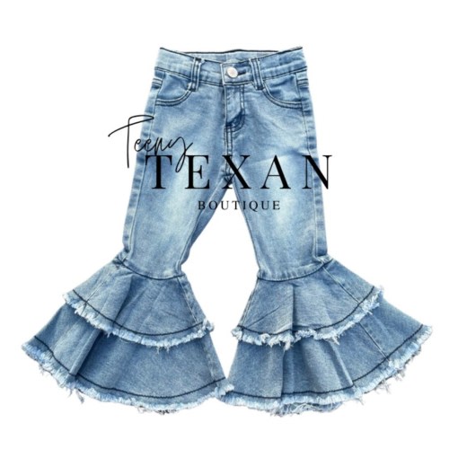 Kids Light Washed Double Flare Bell Bottom Jeans