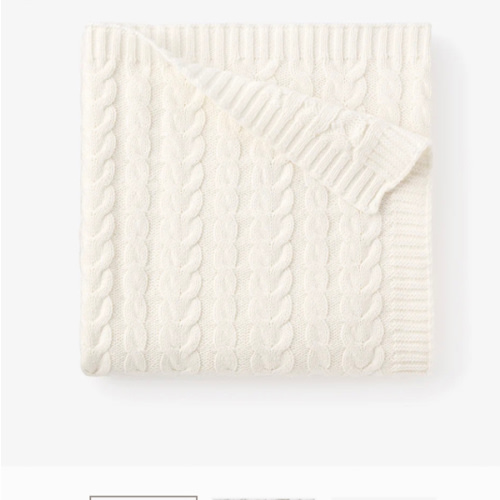 Whisper White Horseshoe Cable Knit Baby Blanket – Elegant Baby