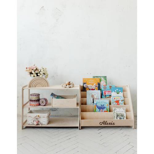 Set of 2 Shelves: Small Toy Storage + Large Montessori Bookshelf, Kid Bookshelf, Montessori Toy Shelf, Montessori Furniture,Montessori Shelf
