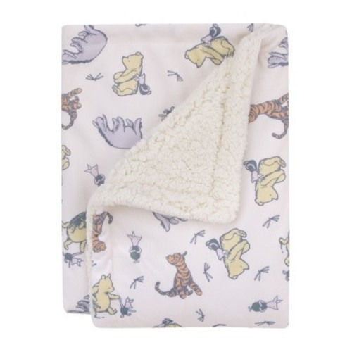 Disney Classic Pooh Naturally Friends Ivory and Taupe Piglet, Eeyore, and Tigger Super Soft Cuddly Plush Baby Blanket