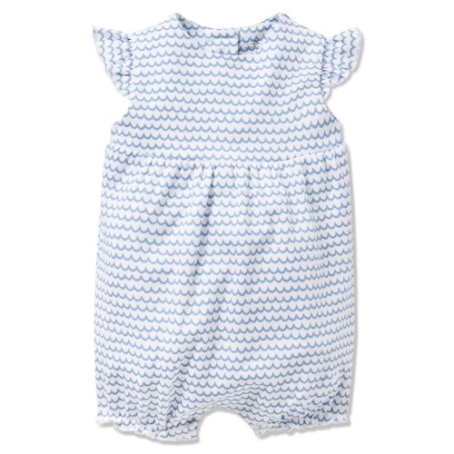 Wave Print Pima Cotton Romper, 6-12M