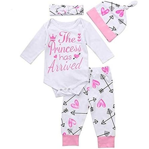 Infant Baby Girl Newborn Funny Saying Floral Cotton Outfits Romper Tops Pant 4pcs Clothes Set