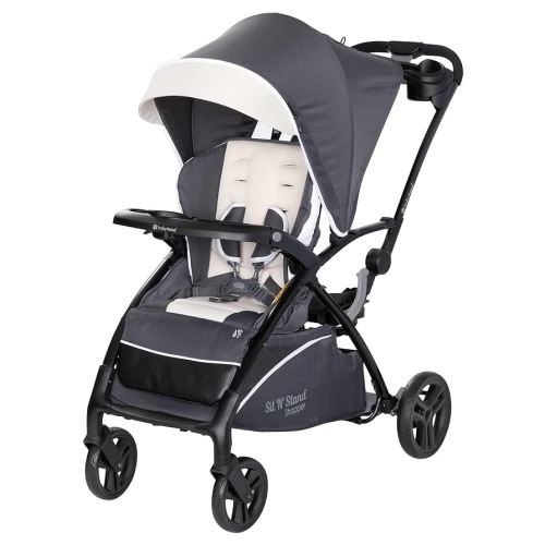 Baby Trend Sit N' Stand 5-in-1 Collapsible Kids Shopper Stroller with Shaded Canopy Visor, Extendable Storage Basket, and 2 Cup Holders, Magnolia