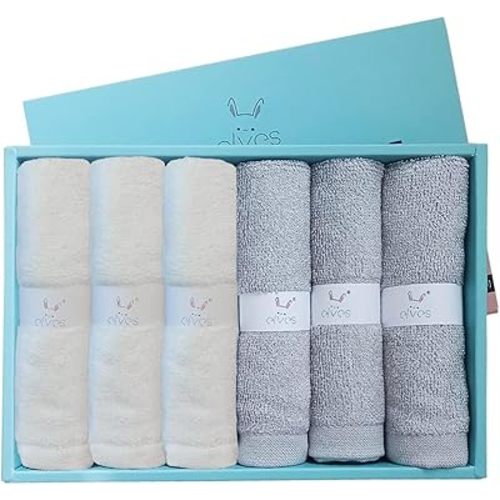 elves Bamboo Viscose Face Cloth - Soft Washcloths for Baby & Adult Sensitive Skin- Organic Wash Clothes 10'' x 10'' - Reusable Makeup Remover Face Towel - 6pcs (Grey&White)