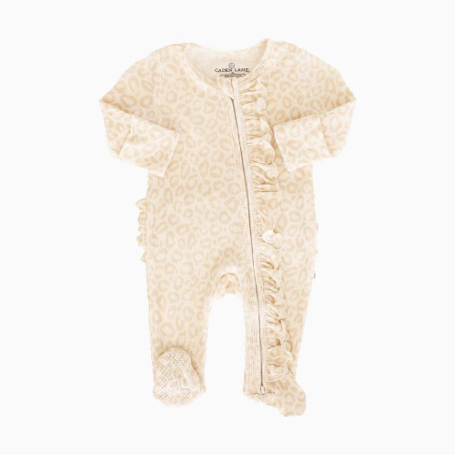 Caden Lane Bamboo Waffle Ruffle Zipper Footie - Lovely Leopard, 0-3 M