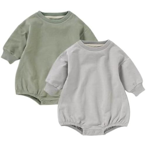 Baby Boy Girl Sweatshirt Romper Newborn Long Sleeve Oversized Bubble Bodysuit Organic Cotton Solid Outfit Clothes