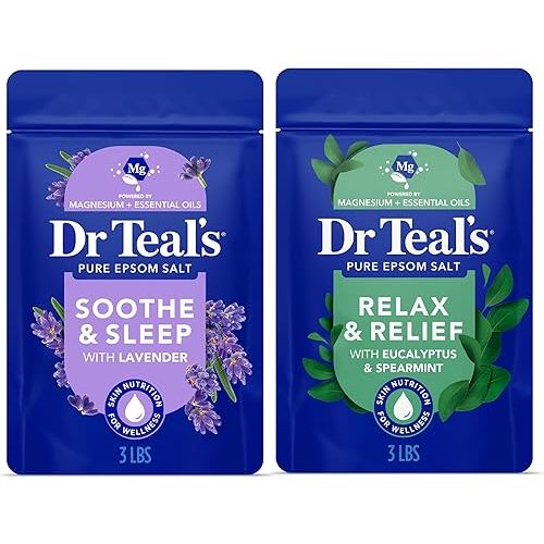 Dr Teal's Epsom Salt Magnesium Soak, Lavender & Eucalyptus Duo Bundle, 3 lbs (Pack of 2)