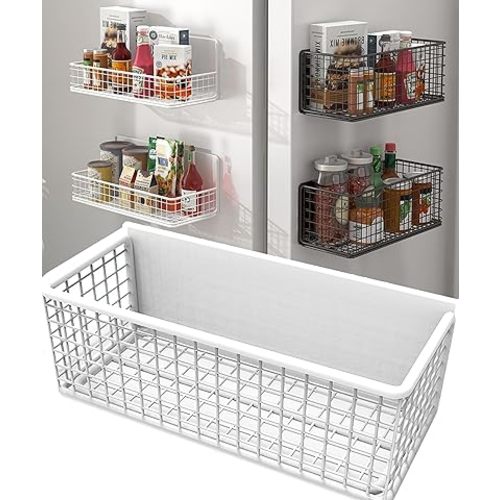 Magnetic Basket Magnetic Fridge Organizer Magnetic Pencil Holder Whiteboard Accessories Home Kitchen Organization (White-High)