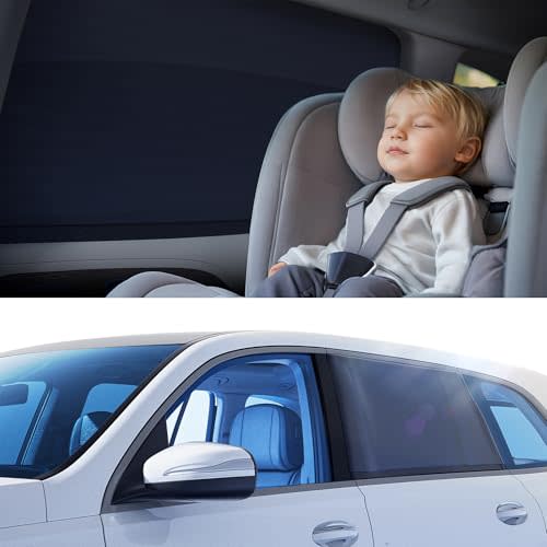 Nmoiss [2025 Upgraded] Car Window Shades for Baby[Ice Crystal Cooling Layer](2 Pack) UV-Blocker Cling Sun Shade 99% UV Protection Fit SUV/Sedan/Minivan | Roll Windows Down, Privacy Safe Medium