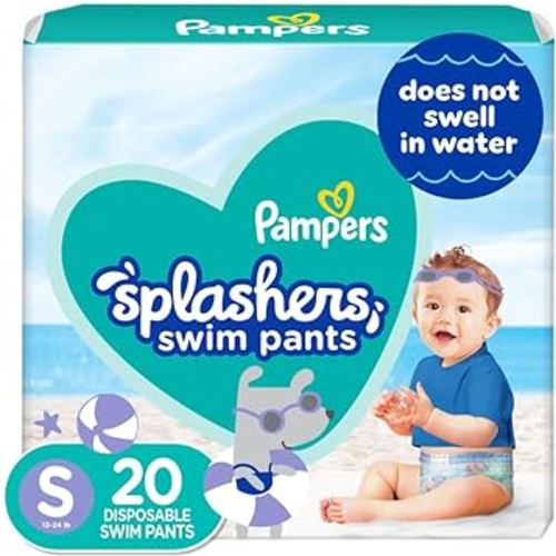 Pampers Splashers Swim Diapers - Size S, 20 Count, Gap-Free Disposable Baby Swim Pants
