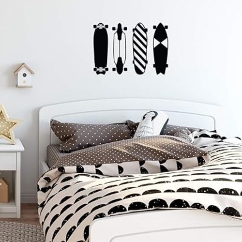Set of 4 Vinyl Wall Art Decals - Skateboards - 22" x 6" Each - Trendy Cool Fun Skate Design Sticker for Bedroom Kids Room Living Room Playroom Teens Room School Classroom Office Decor Product Name