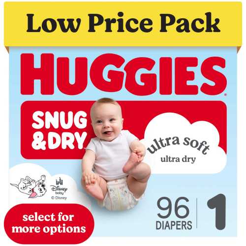 Huggies Snug & Dry Baby Diapers, Size 1 (8-14 lbs), 96 Count