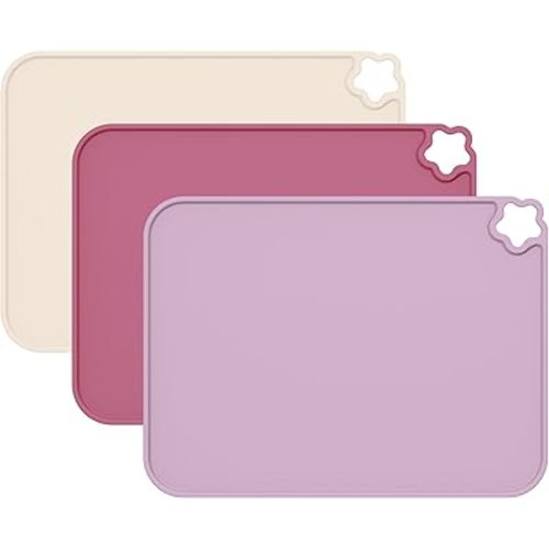 Cutebe Silicone Placemat for Toddles Kids Non-Slip Reusable Portable Kids Placemats for Dinning Table Heat Resistant Placemats, Baby Placemat Stain Resistant Silicone Mat for Dining Table 3 Pack
