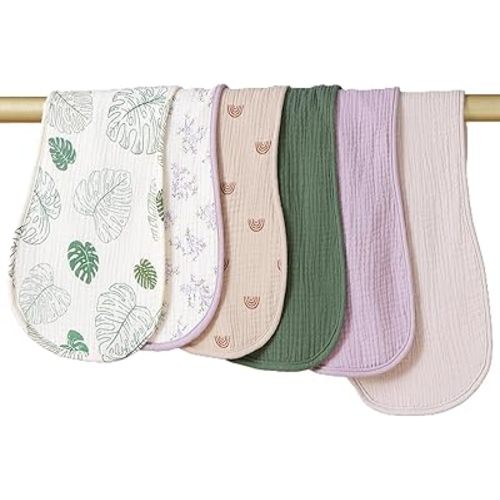 Zdolmy Baby Unisex Muslin Burp Cloths 6-Pack, Ultra Absorbent and Soft, 100% Cotton, Safe & Gentle Baby Burp Cloths for Boys & Girls - Multi