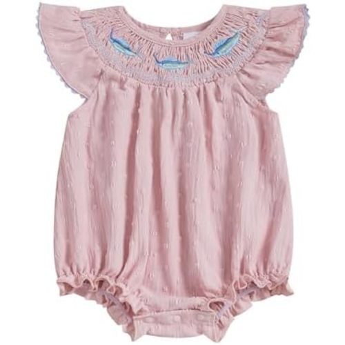 Newborn Baby Girl Shark Romper Swiss Dot Sleeveless Ruffle Smocked Bubble Romper Infant Summer Clothes 0 3 6 12 18 24 Months