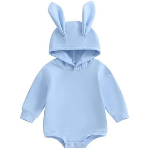 Newborn Baby Boy Girl Easter Outfit Rabbit Ear Hooded Sweatshirt Romper Oversized Bubble Onesie Cute Bunny Outfit