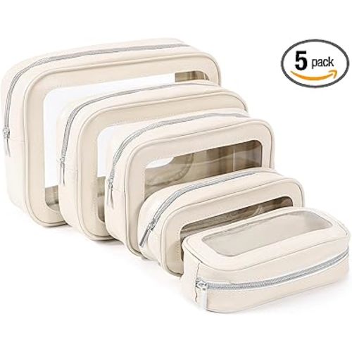 5PCS Diaper Bag Organizer Pouch Set, TSA Approved Toiletry Bag，Clear Waterproof TPU Makeup Bag Set Travel Organizer Bags for Women and Kids Valentines Day Gifts