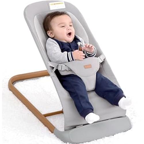 AMKE CooCon Baby Bouncer,Ergonomic Bouncer Seat for Babies with 3 Recline Positions,Portable Newborn Bouncer Seat, Mesh Design Bouncers for Infants,Gray