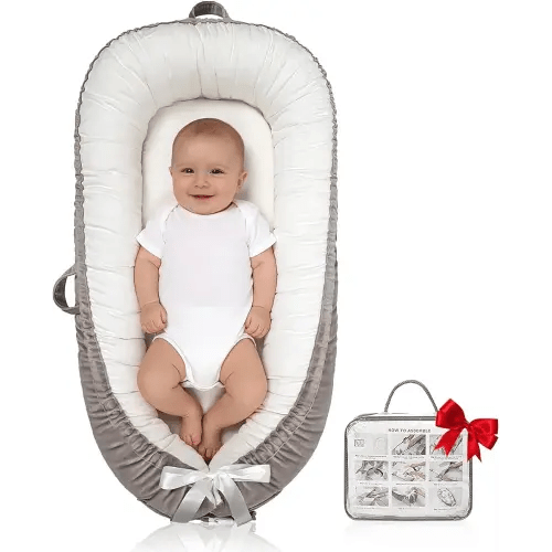 Baby Lounger | Organic Cotton Infant Lounger | Reversible, Adjustable & Portable Floor Lounger | Soft, Breathable, Washable Cover