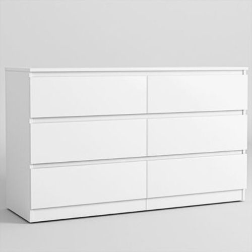 Resenkos 6 Drawer Wide Chest of Drawers, Storage Drawer Organizer, Traditional Bedroom Dresser, Sideboard Buffet for Living Room, White