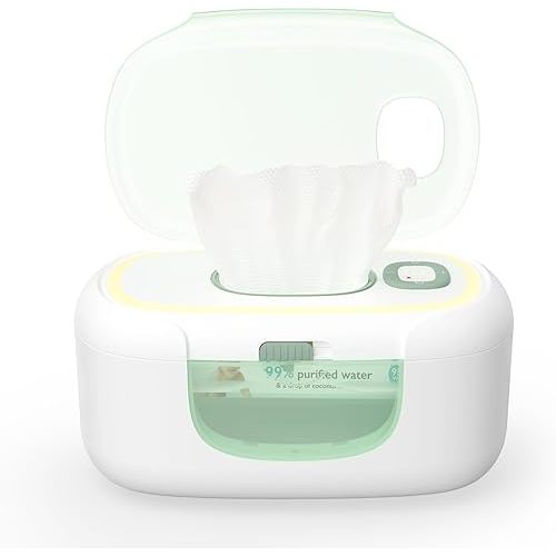 Momcozy New Baby Wipe Warmer, Large Capacity Wipe Dispenser Compatible with 60-80pcs,10-Min Fast Heating,4 Temperature Modes,Innovative Spring Design,Silicone&Top Seals,Even Heating,3-Level Nightlight