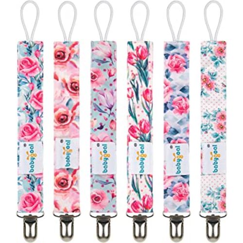 Babygoal Pacifier Clips, 6 Pack Pacifier Holder for Boys and Girls Fits Most Pacifier Styles &Teething Toys and Baby Gifts, 6MP16-B