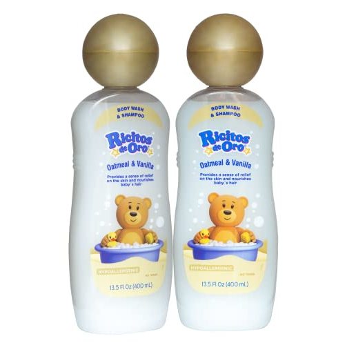 Ricitos de Oro Baby Shampoo and Body Wash, Formula with Oats and Vanilla, Hypoallergenic, Tear-Free Body Wash and Shampoo, 2-Pack of 13.5 Fl Oz Each, 2 Bottles