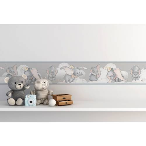 Dumbo and Clouds Wall Border for Kids , Dumbo Border Peel and Stick Nursery Decoration , Removable Cartoon Border for Kids Wall