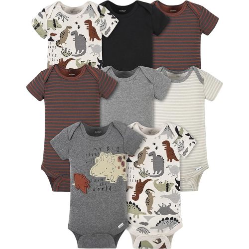 Gerber Baby-Boys 8-Pack Short Sleeve Onesies Bodysuits - Newborn - Dino Grey