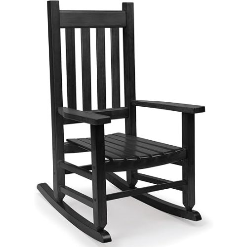 Child's Wood Porch Rocker - Perfect for Indoor or Outdoor All Weather Porch Rocker for Garden,Lawn,Balcony,Backyard and Patio Porch Rocker Use - Suitable for 6-10 Years Old (Blcak)