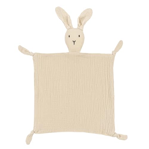 ZIGJOY Bunny Lovey Muslin Cotton Baby Security Blanket Soft Breathable Lovies for Babies Gifts for Newborn Infant Toddler Boys and Girls, Khaki