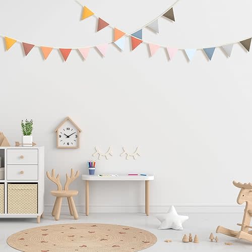 VitalCozy 17 ft Pennant Banner Flags, 2 Pcs Nursery Garland Triangle Bunting Flag Double Side Baby Banner for Boho Decor Baby Shower Birthday Wedding Party Event, Each 8.5 ft(Bright Colors)