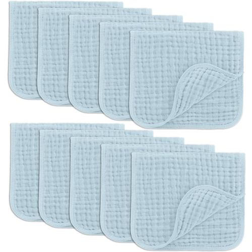 Comfy Cubs Muslin Burp Cloths Set Large 100% Cotton Hand Washcloths for Babies, Baby Essentials 6 Layers Extra Absorbent and Soft Boys & Girls Baby Bibs & Burp Cloths Set (Sky Blue, 10-Pack, 20" X10") - 10-Pack 20"X10"